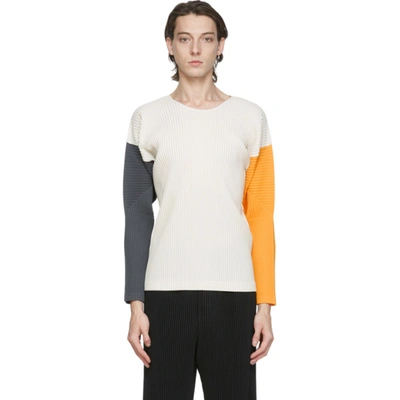 Issey Miyake Beige Pleated Tricolor Quartet Long Sleeve T-shirt In 90 Beige