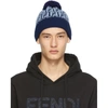 FENDI BLUE 'FOREVER FENDI' POM POM BEANIE