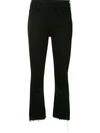 Mother The Insider Crop Distressed High-rise Flared Jeans In Black