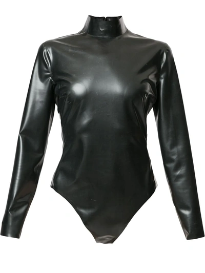 Saint Laurent High Neck Long-sleeve Bodysuit In Black