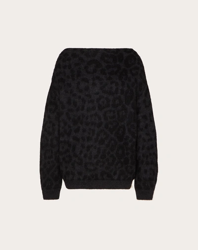 Valentino Off-the-shoulder Mohair-blend Leopard Jacquard-knit Sweater In Grey