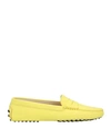 Tod's Woman Loafers Lime Green Size 8 Leather In Yellow