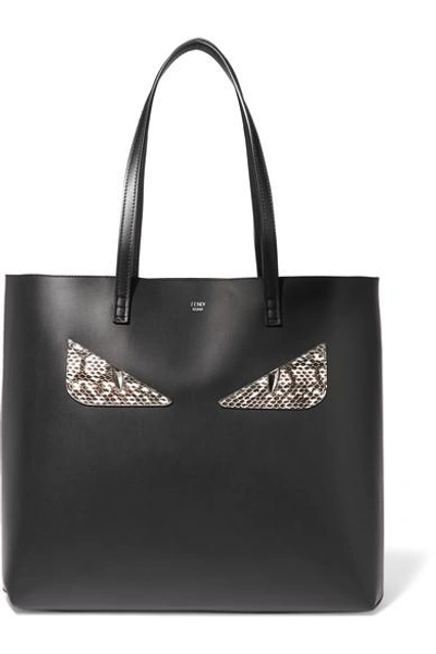 Fendi Medium Roll Monster Face Embellished Leather Shopper In Black ...