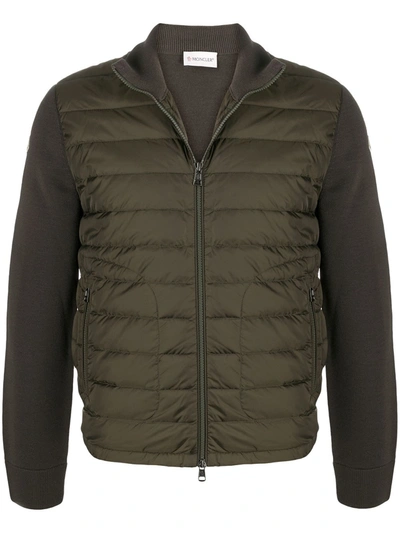 Moncler Padded Knitted Sleeve Cardigan In Green