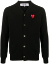 Comme Des Garçons Play Black Wool Layered Double Heart Cardigan