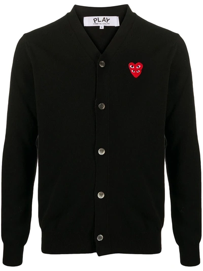 Comme Des Garçons Play Black Wool Layered Double Heart Cardigan