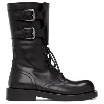 Dolce & Gabbana Polished Leather Military Boots In Black