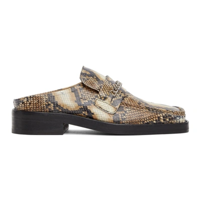 Martine Rose Curb-chain Square-toe Snake-effect Leather Loafers In Neutrals