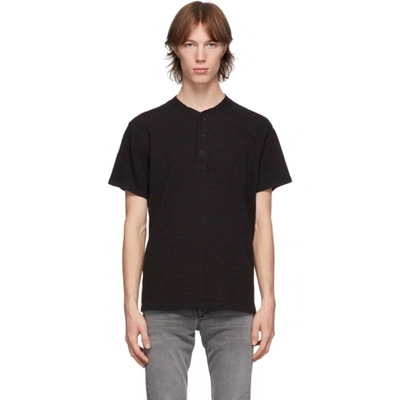 Rag & Bone Black Cotton Classic Short Sleeve Henley
