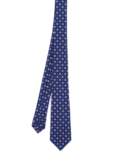 Kiton Patterned Silk Tie In Blue