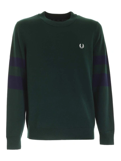 Fred Perry Stripe On The Sleeve Pullover In Green