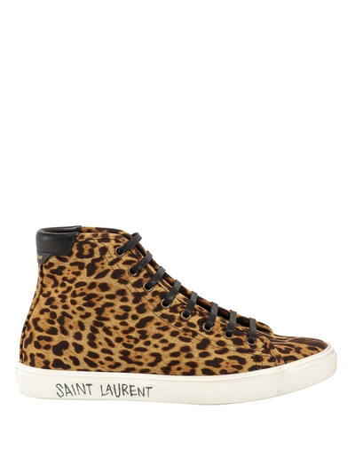 Saint Laurent Malibu Leopard Print High-top Sneakers In Beige