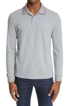 Moncler Logo Patch Stripe Detail Polo Shirt In Grey