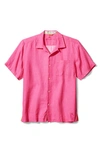 Tommy Bahama Sea Glass Short Sleeve Button-up Linen Camp Shirt In Fuschia Bloom