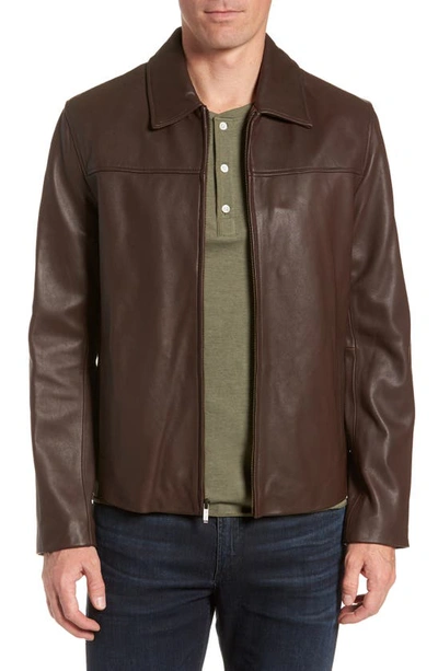 Cole Haan Zip-front Leather Jacket In Brown