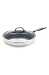 GREENPAN 12-INCH VENICE PRO STAINLESS STEEL CERAMIC NONSTICK FRY PAN WITH LID,CC002400-001