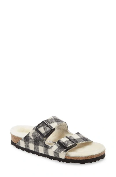 Birkenstock Womens Arizona Shearling Wool Narrow Sandal Plaid In Plaid White/natural