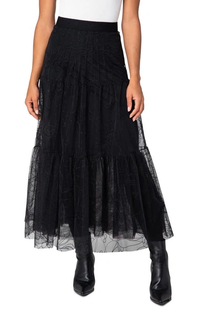 Akris Punto Sashiko Embroidered Tulle A-line Midi Skirt In Black