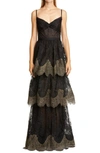 MARCHESA NOTTE SLEEVELESS SCALLOPED LACE GOWN,N41G1965