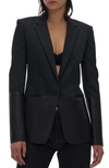 HELMUT LANG LEATHER & WOOL BLEND BLAZER,K07HW102