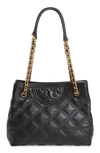 Tory Burch Fleming Soft Quilted Leather Tote Bag In Black