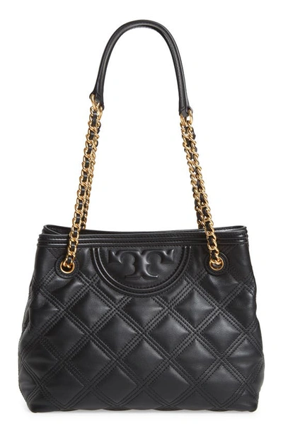 Tory Burch Fleming Soft Quilted Leather Tote Bag In Black