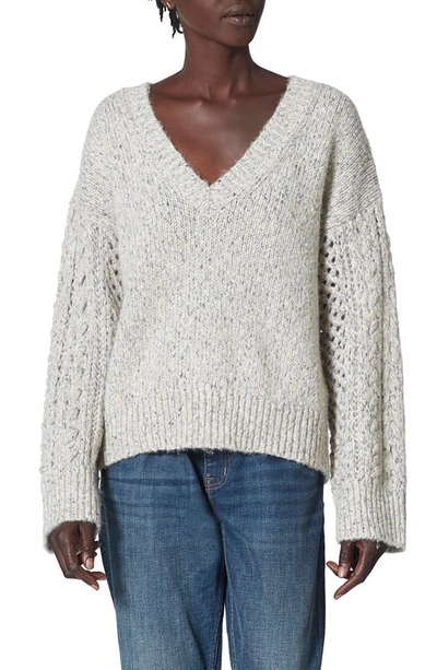 Joie Milani V-neck Cable-knit Sleeve Sweater In Aged White