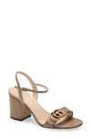 Gucci Leather Mid-heel Sandal With Double G In Mud