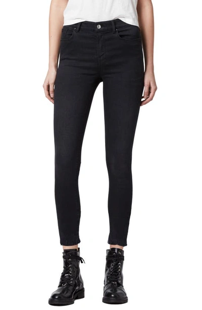 Allsaints Womens Black Miller Studded Skinny Mid-rise Stretch-denim Jeans 27