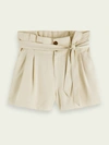 SCOTCH & SODA DRAPEY MID-RISE BELTED PAPER BAG SHORTS,8719029070230