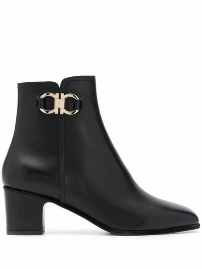 Ferragamo Leather Ankle Boots In Black