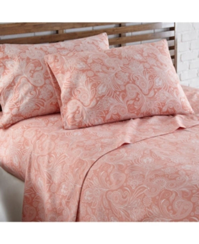 Southshore Fine Linens Perfect Paisley Printed Sheet Set In Coral Haze W/ White Pasiley
