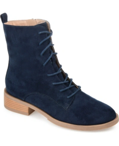 Journee Collection Women's Vienna Lace Up Stacked Heel Booties In Navy