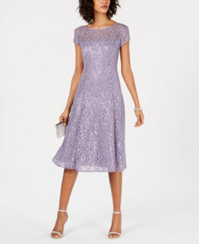 Sl Fashions Sequined Lace Midi Dress In Mystic Heather