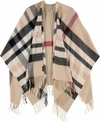 Fraas Women's  Plaid Cape Sweater With Fringe-trim In Beige