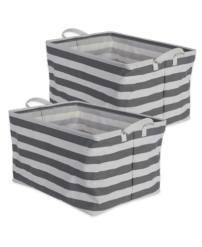 Design Imports Polyethylene Coated Cotton Polyester Laundry Bin Stripe Rectangle Medium Set Of 2 In Gray