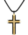Macy's Men's Diamond (1/10 Ct. T.w.) Cross Pendant 22" Chain In Stainless Steel With Black And Gold Tone Io In Stainless Steel
