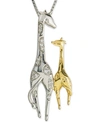 Macy's Diamond Giraffe Mother & Child 18" Pendant Necklace (1/10 Ct. T.w.) In Sterling Silver & 10k Gold