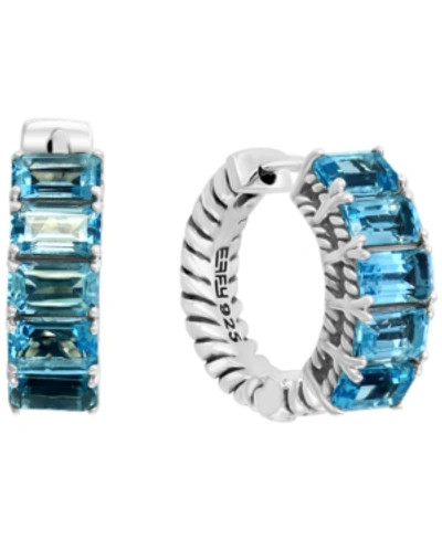 Effy Collection Effy Blue Topaz Small Hoop Earrings (3-1/3 Ct. T.w.) In Sterling Silver, 0.57"