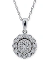 MACY'S DIAMOND HALO CLUSTER 18" PENDANT NECKLACE (1/10 CT. T.W.) IN STERLING SILVER