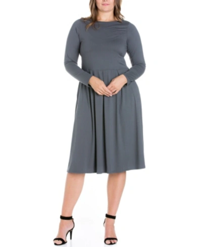 24seven Comfort Apparel Women's Plus Size Fit And Flare Midi Dress In Gray