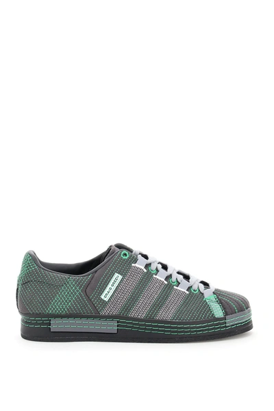 Adidas Originals Superstar Embroidered Faux-suede Trainers In Grey,black,green