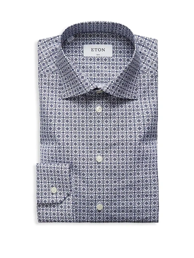 Eton Men's Slim-fit Printed Cotton Poplin Dress Shirt In Blue