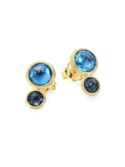 Marco Bicego 18k Yellow Gold Jaipur Mixed Blue Topaz Climber Stud Earrings In Blue/gold