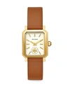 TORY BURCH ROBINSON GOLDTONE STAINLESS STEEL & BROWN LEATHER STRAP WATCH,400099710057