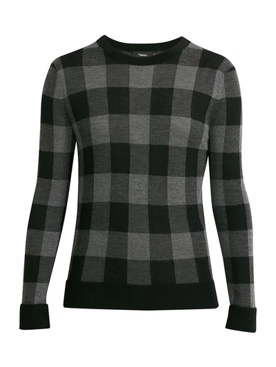 Theory Women's Buffalo Check Crewneck Sweater In Charcoal Multi
