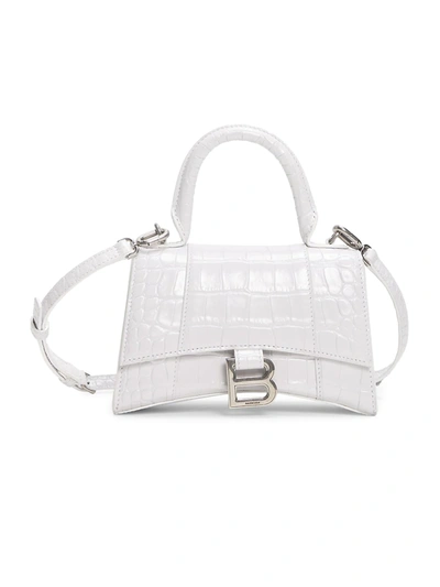 Balenciaga Xs Hourglass Croc-embossed Leather Top Handle Bag In White