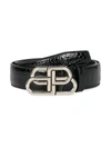 BALENCIAGA MEN'S LARGE BB CROC-EMBOSSED LEATHER BELT,400013103698