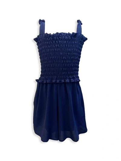 Un Deux Trois Kids' Girl's Smocked Romper In Navy