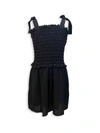 Un Deux Trois Kids' Girl's Smocked Romper W/ Knotted Straps In Black